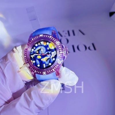 Caja de reloj de zafiro gris-violeta cultivado en laboratorio, lujo personalizado, resistente a los arañazos